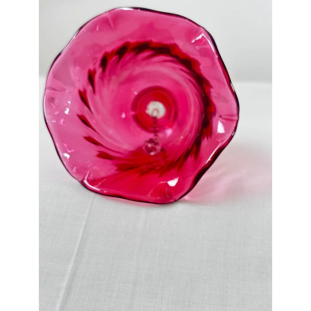 Vintage Cranberry Red‎ Glass Bell Swirl Optic Scalloped Rim 6.5